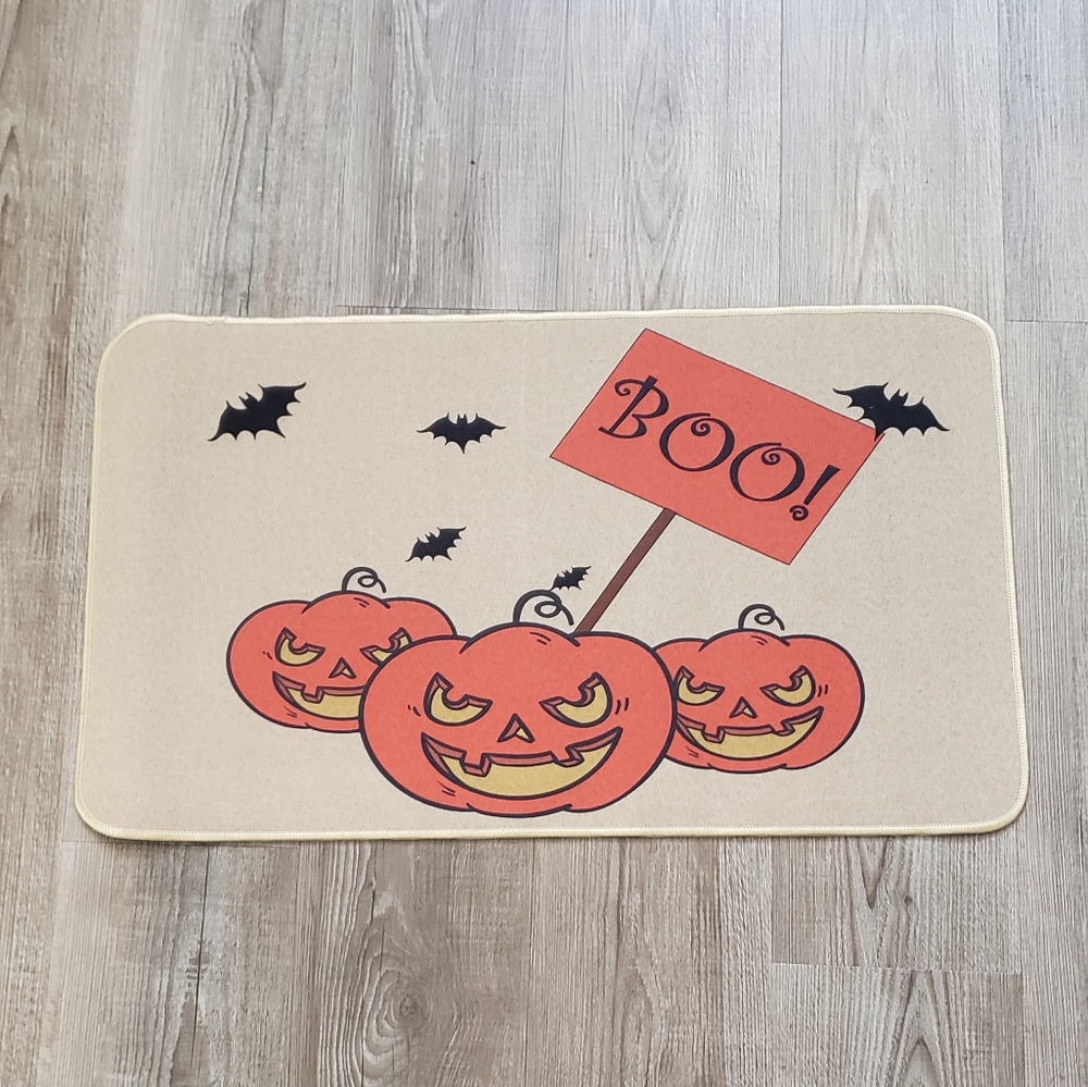 Halloween Pumpkin BOO Doormat - Cream and Orange